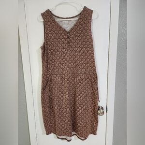 Duluth Trading Sleeveless Brown Patterned V-Neck Dress